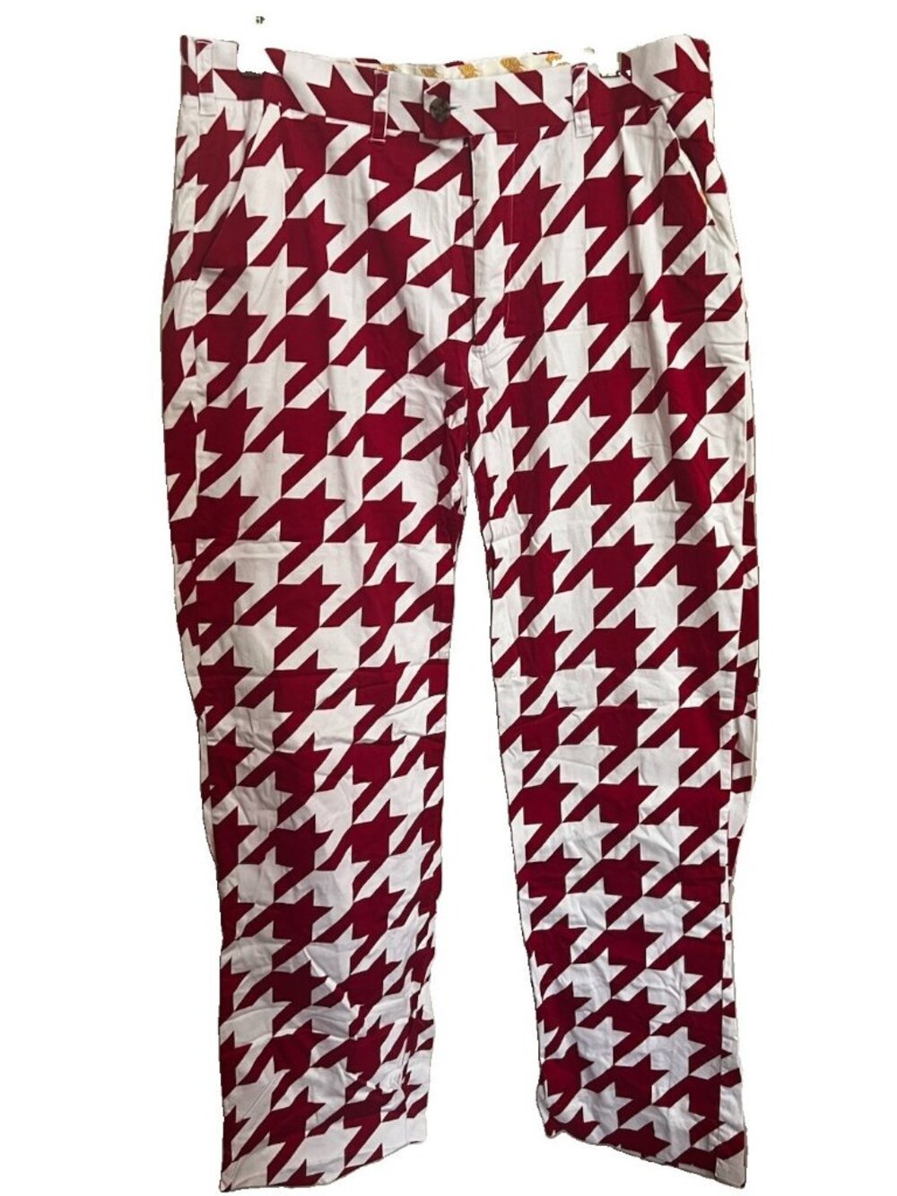 Loudmouth Apparel Golf Trousers Mens Red Tooth W36 L32 Cotton Stretch.    C
